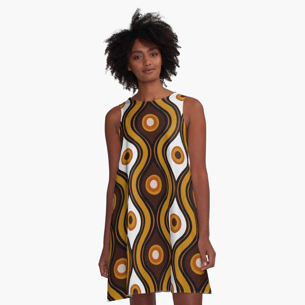 Retro 1970's Style Seventies Vintage Pattern A-Line Dress