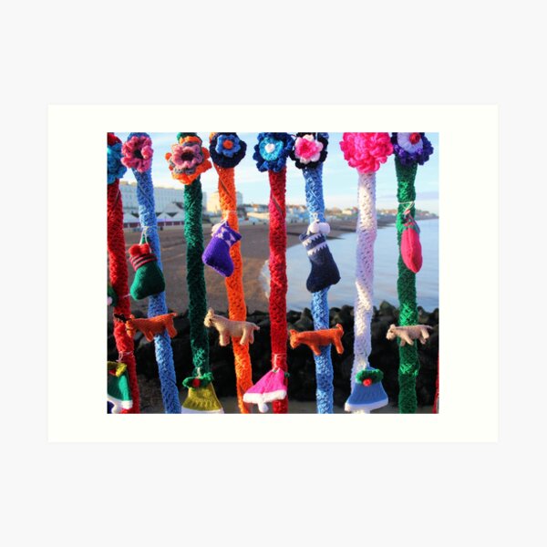 Yarn bomb Christmas Stocking style Art Print