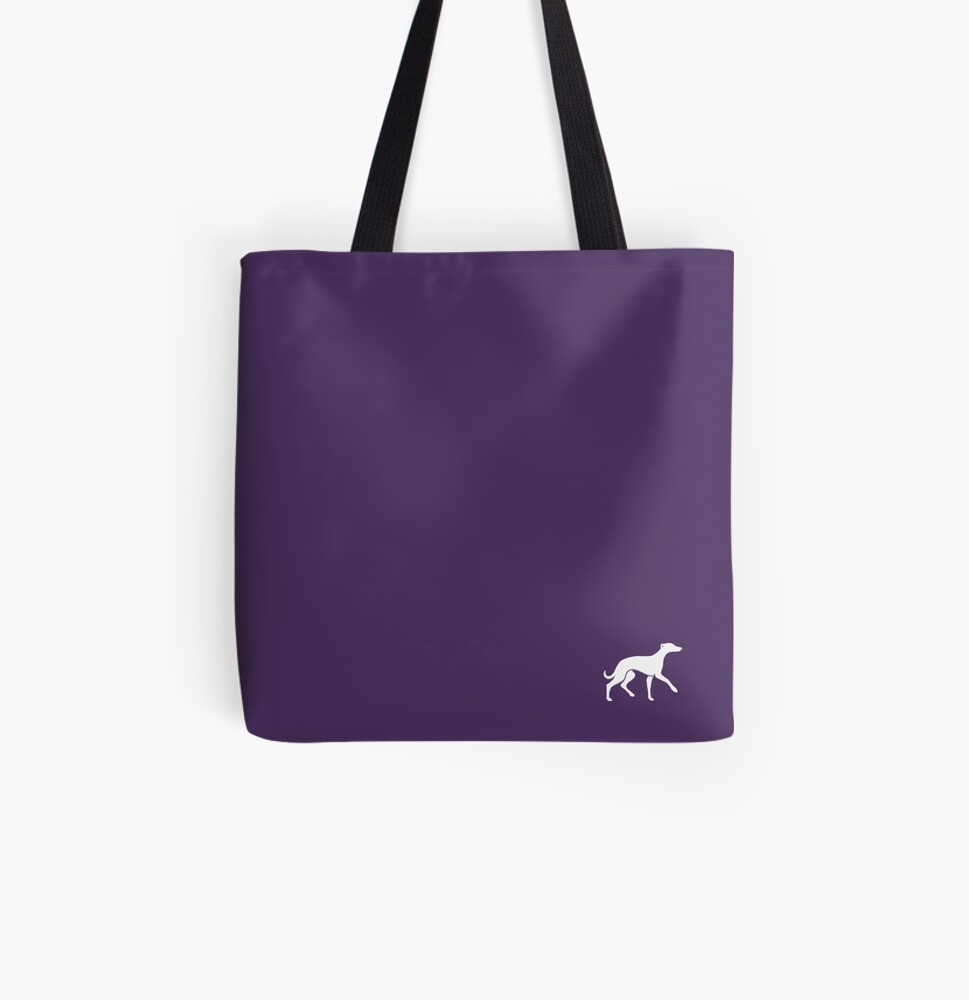 White Whippet On Purple Design All Over Print Tote Bag