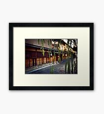Artistic photo of Japanese restaurant front entrance through tree leaves Gion Kyoto Japan art photo print Framed Print