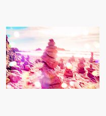 stone balancing at the sandy beach with summer bokeh light Photographic Print