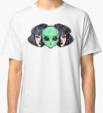 Colorful vibrant portrait of an alien from outer space face in disguise as human girl. Classic T-Shirt