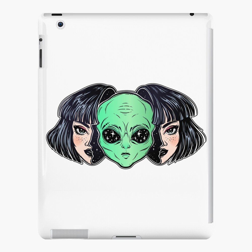 Colorful vibrant portrait of an alien from outer space face in disguise as human girl. iPad Case & Skin