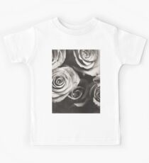 Medium format analog black and white photo of white rose flowers Kids Tee