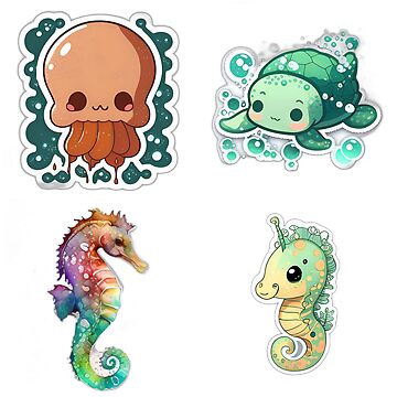 Cute kawaii Printable chibi sea animals clipart