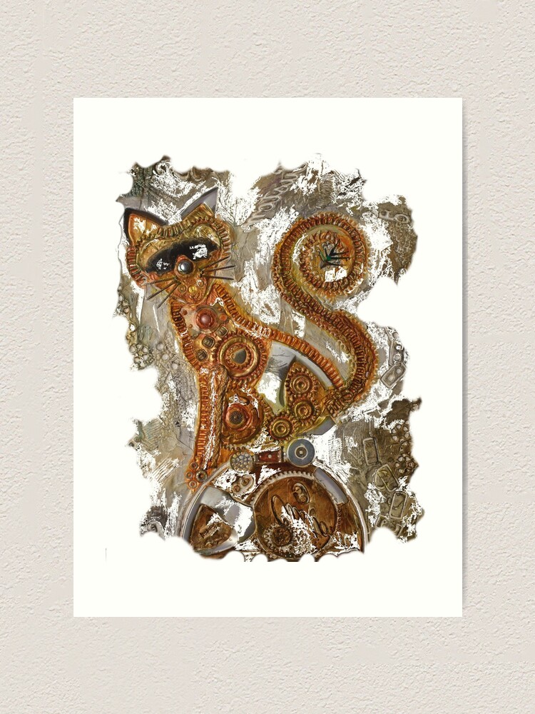 Alternate view of CRAZY STEAMPUNK CAT Art Print