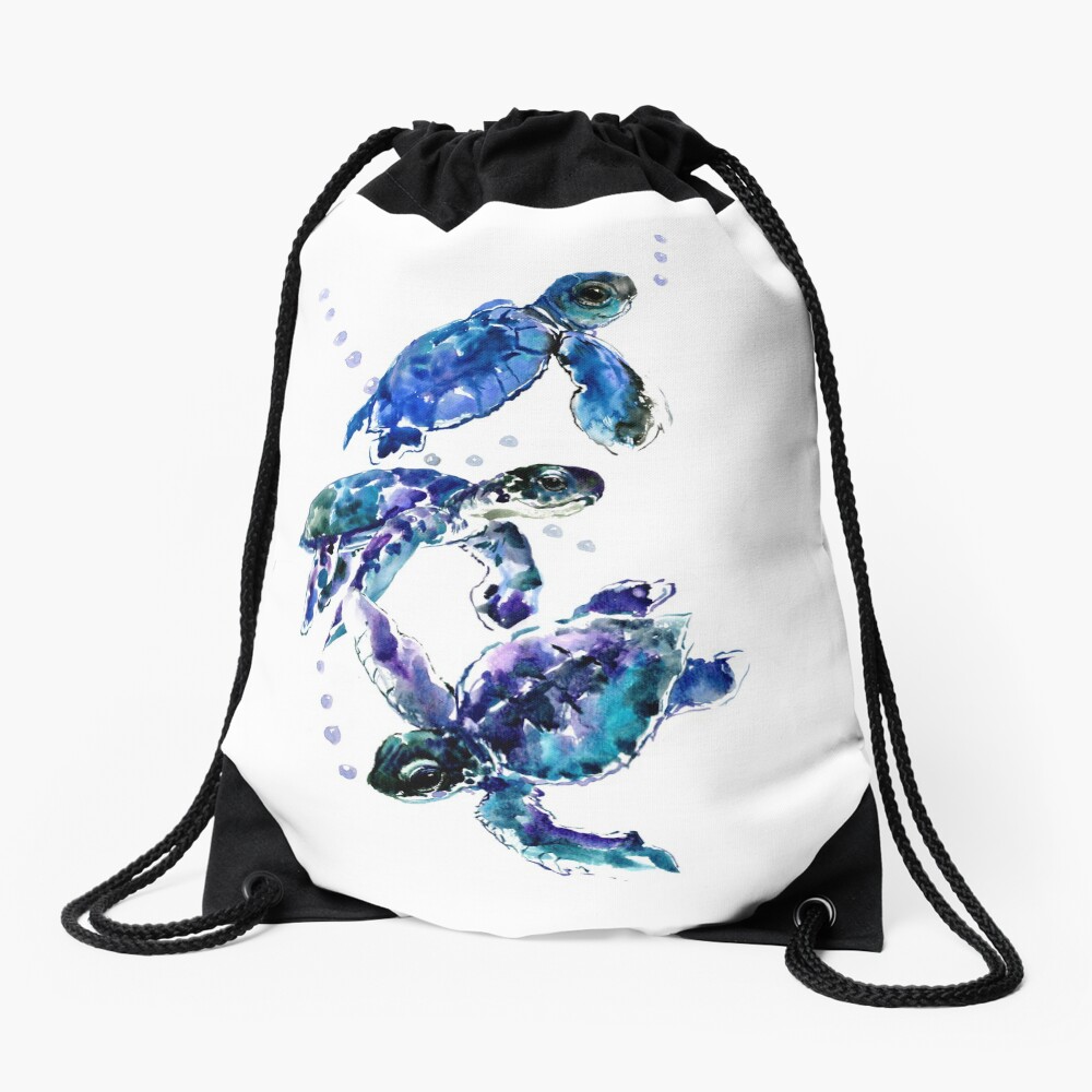 Three Sea Turtles Drawstring Bag