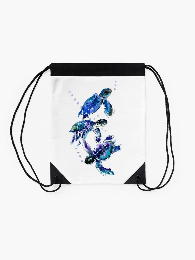 Alternate view of Three Sea Turtles Drawstring Bag