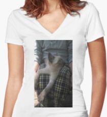 Lap Cat Women's Fitted V-Neck T-Shirt