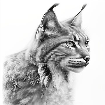 Impression rigide for Sale avec l'œuvre « Dessin au crayon noir et blanc  d'un lynx » de l'artiste Pencil-Art