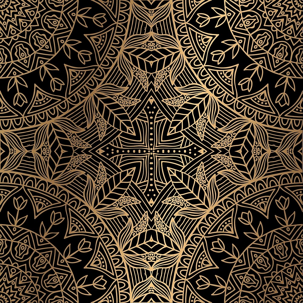 "Gold on Black Indian Floral Pattern" by banginT | Redbubble