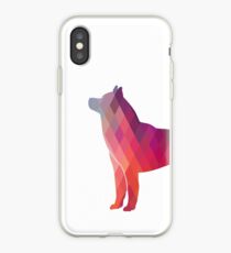 Vinilo o funda para iPhone Siberian Husky Colorful Geometric Pattern Silhouette Pink