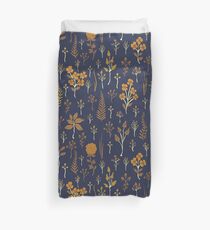 Marineblau und Senfgelb Blumenmuster Bettbezug