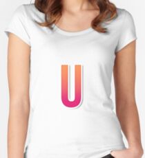 The Letter U Typography Sticker Women's Fitted Scoop T-Shirt
