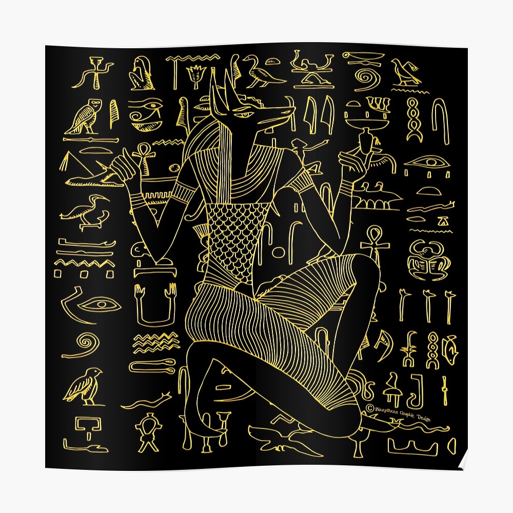 "Egyptian Anubis & Hieroglyphics" Poster by BizzyBzzz Redbubble