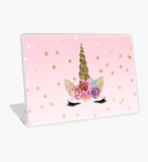 Floral Unicorn Horn & Gold Confetti Laptop Skin