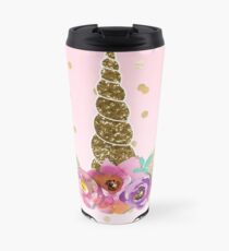 Floral Unicorn Horn & Gold Konfetti Thermobecher