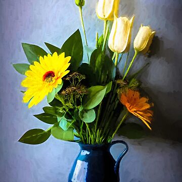 Artwork thumbnail, Yellow flowers in vase with handle by Brian Vegas by BrianVegas