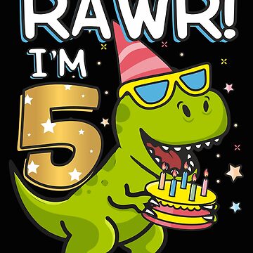 Pegatina con la obra «Finalmente 5 años, 5to cumpleaños, Dinosaurio azul  con globos de colores» de shirt-planet