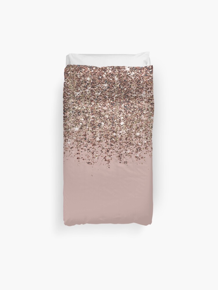 Blush Pink Rose Gold Bronze Cascading Glitter Duvet Cover By