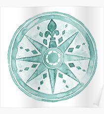 Watercolor Compass green Poster