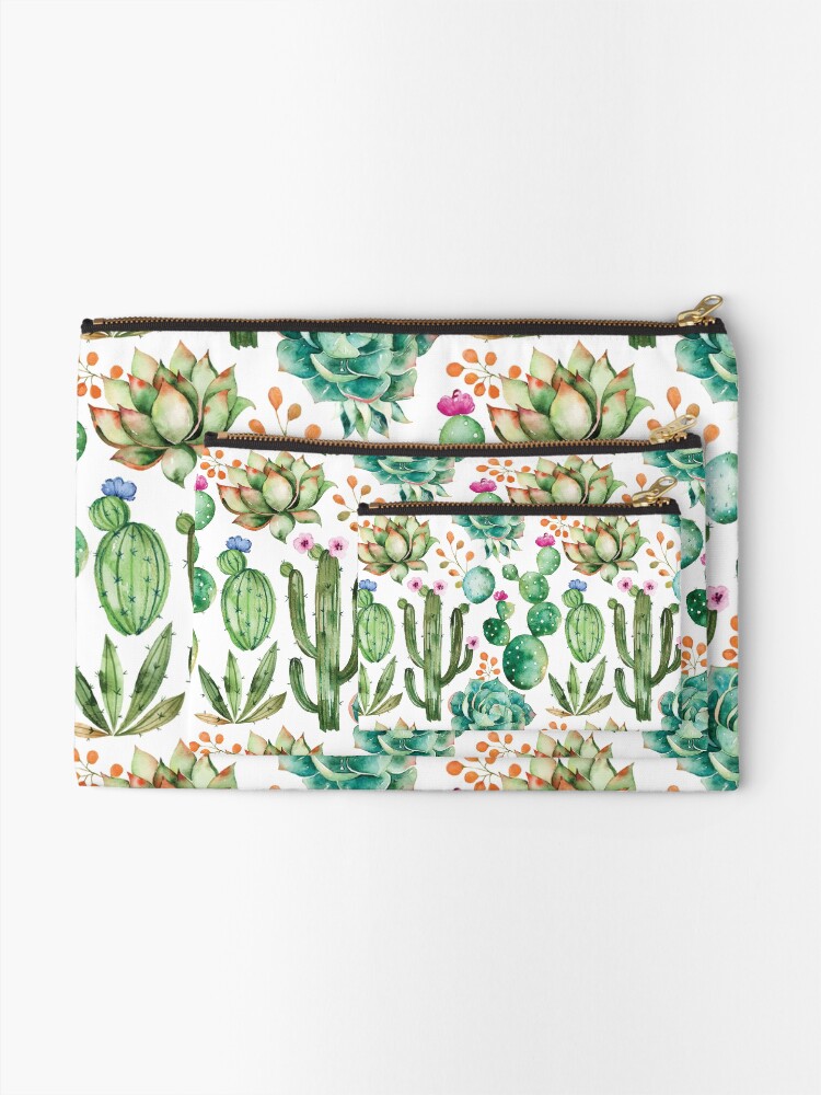 Alternate view of Watercolor Cactus Pattern Zipper Pouch