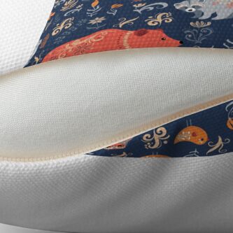 Alternate view of Fairy-tale forest. Fox, bear, raccoon, owls, rabbits, flowers and herbs on a blue background. Floor Pillow