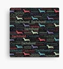 Dachshund silhouette and word art pattern Canvas Print