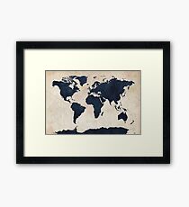 World Map Distressed Navy Framed Print