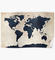Weltkarte Distressed Navy Poster
