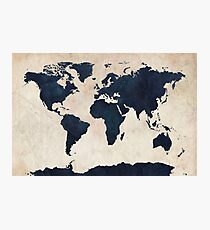 Weltkarte Distressed Navy Fotodruck