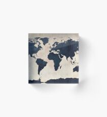 World Map Distressed Navy Acrylic Block