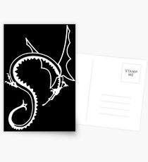 Curled Dragon - White on Black Postcards