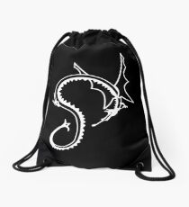 Curled Dragon - White on Black Drawstring Bag