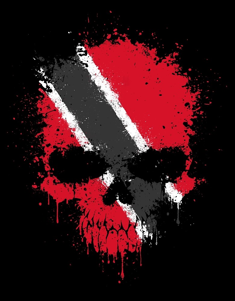 Chaotic Trinidadian Flag Splatter Skull By Jeff Bartels Redbubble