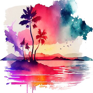 Watercolor Painting Ideas for Beginners - How to Paint a Cotton Candy  Sunset with Palm Trees 