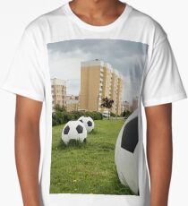 soccer balls on the cityscape Long T-Shirt