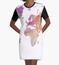 World Map Violet Graphic T-Shirt Dress