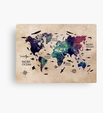 World Map Oceans Canvas Print