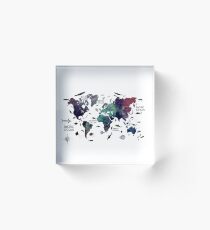 World Map Oceans Acrylic Block