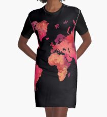 World map red Graphic T-Shirt Dress
