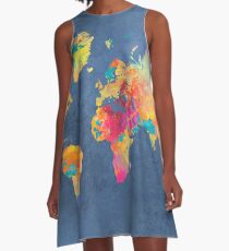 blue world map A-Line Dress