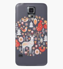 Fairy-tale forest. Foxes, deer, birds, owls, flowers and herbs on a blue background. Case/Skin for Samsung Galaxy