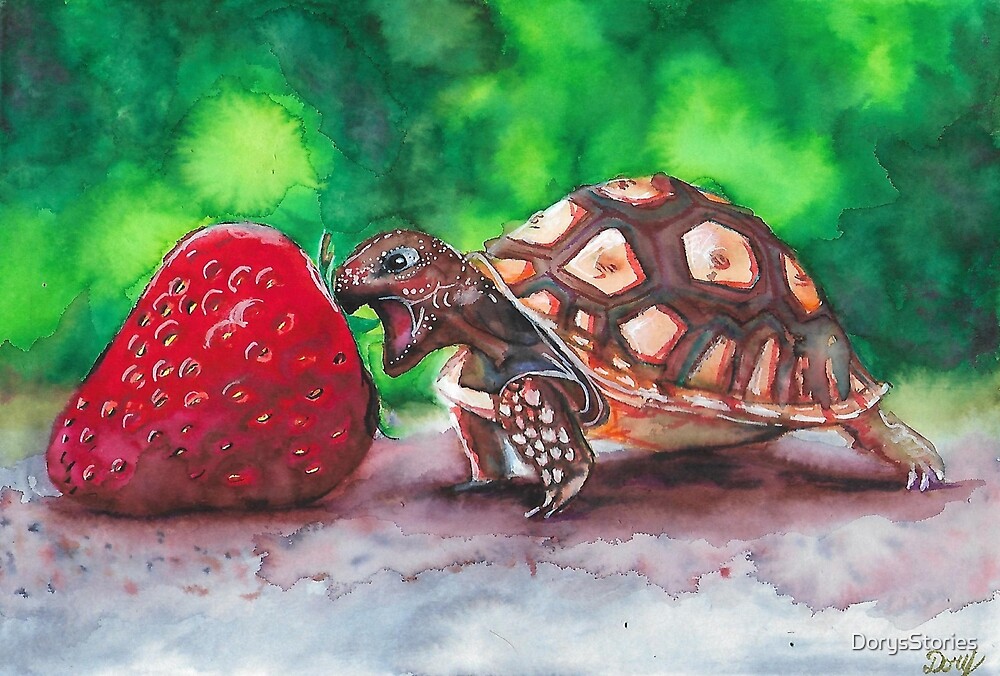Cute Baby Tortoise Turtle Eating Strawberry By Dorysstories