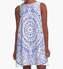 Blue star pattern. Mirror symmetry: vertical and horizontal axes A-Line Dress