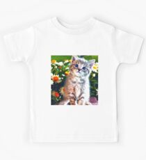 Kitten among the flowers Kids Tee