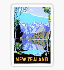 New Zealand Lake Matheson Vintage Travel Poster Sticker