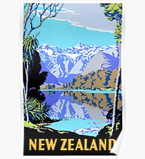 Póster Cartel de viaje de Nueva Zelanda Lake Matheson Vintage
