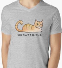 Katzen wissen alles - Japanisch T-Shirt mit V-Ausschnitt