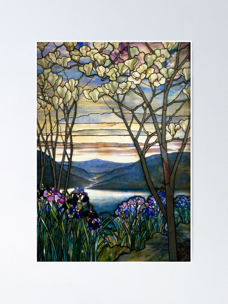 Louis Comfort Tiffany Stained Glass 4 Magnolias And Irises